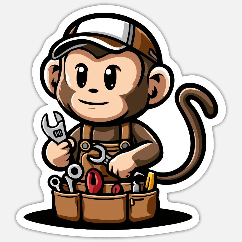 Handy Monkey Mechanic - Sticker size S (10 x 10 cm) - white matte