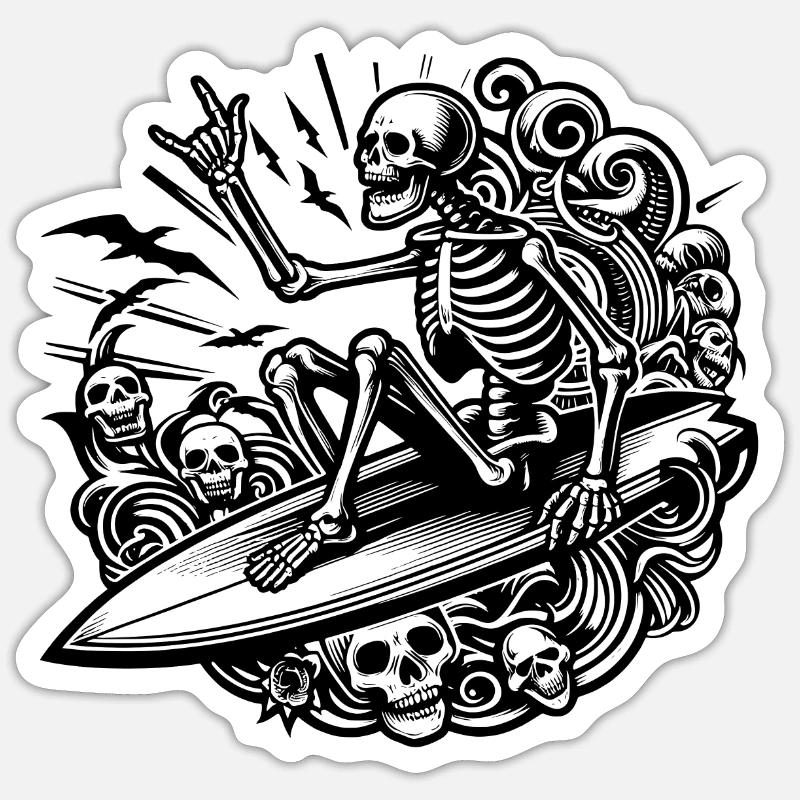 A Skeleton surfer - Sticker size S (10 x 10 cm) - white matte