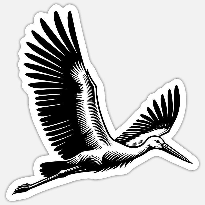 Flying Stork - Sticker size S (10 x 10 cm) - white matte