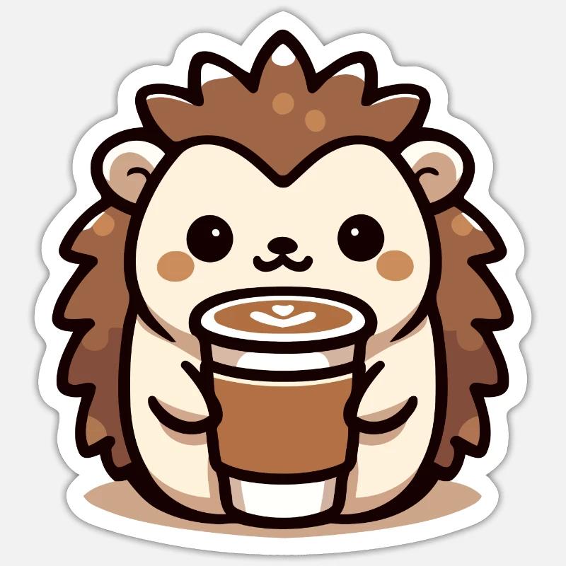 Kaffeeliebender Igel Sticker Größe S (10 x 10 cm)