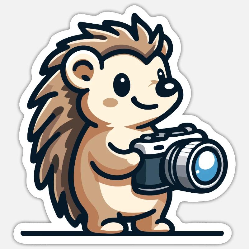 Schnappschuss-Igel: Der Shutterbug-Kumpel - Sticker Größe S (10 x 10 cm) - Mattweiß
