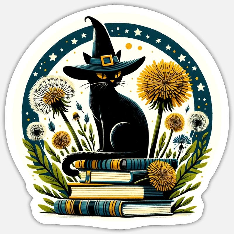 Bookish Cat Witch - Sticker size S (10 x 10 cm) - white matte