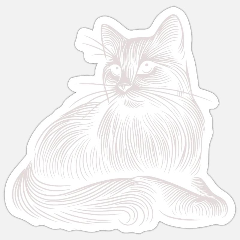 White Cat Patterns Light Strokes - Sticker size S (10 x 10 cm) - white matte