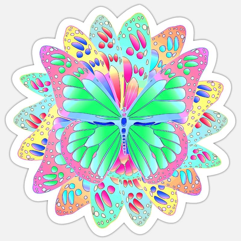 Schmetterlinge Blume - Sticker Größe S (10 x 10 cm) - Mattweiß