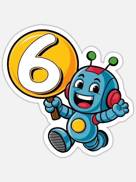 Endlich 6 Jahre sechs sechster Geburtstag Roboter - Sticker Größe S (10 x 10 cm) - Mattweiß