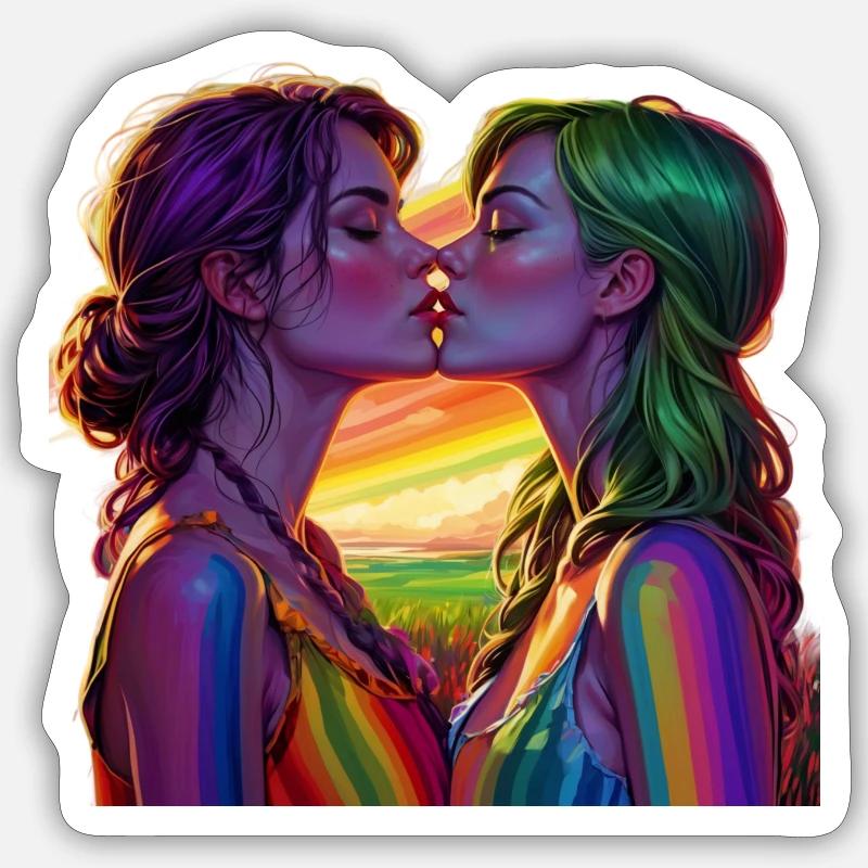 Regenbogenfarbene Lesben - Sticker Größe S (10 x 10 cm) - Mattweiß