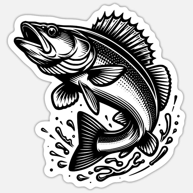 Large Jumping Zander Fish - Sticker size S (10 x 10 cm) - white matte