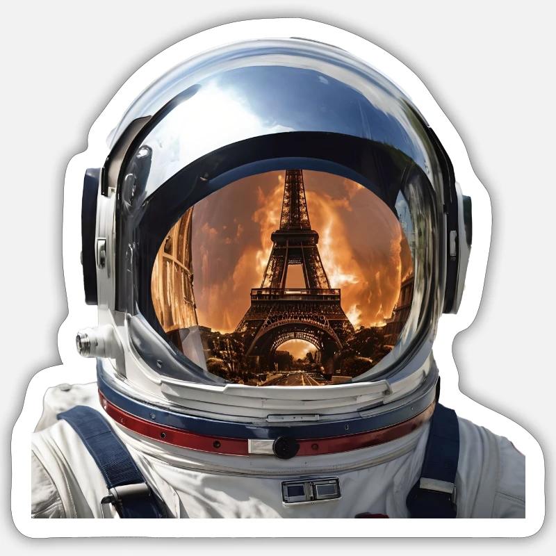 astronaute tour eiffel Sticker taille S (10 x 10 cm)