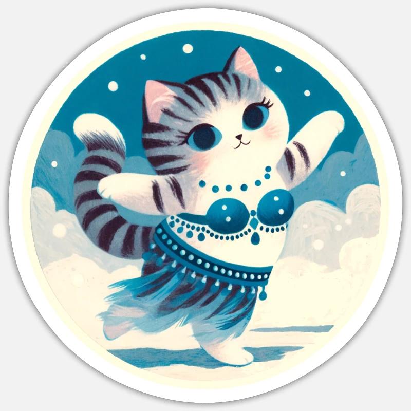 Chat Danseuse du Ventre - Sticker taille S (10 x 10 cm) - blanc mat