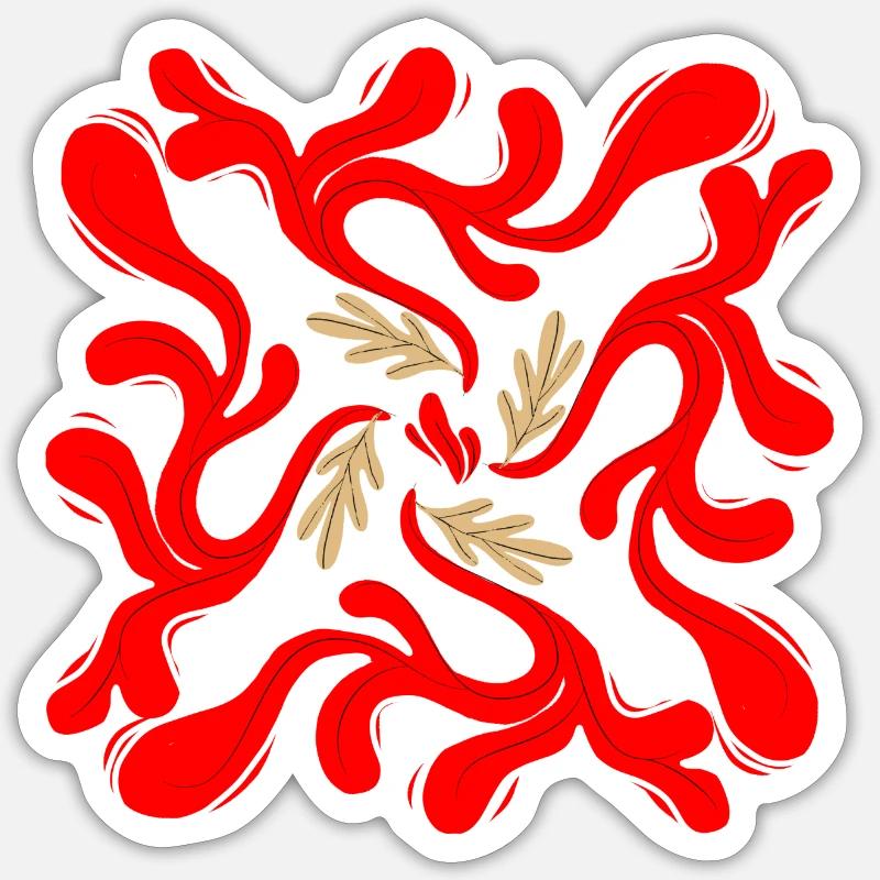 Red Floral Vines Pattern - Sticker size S (10 x 10 cm) - white matte