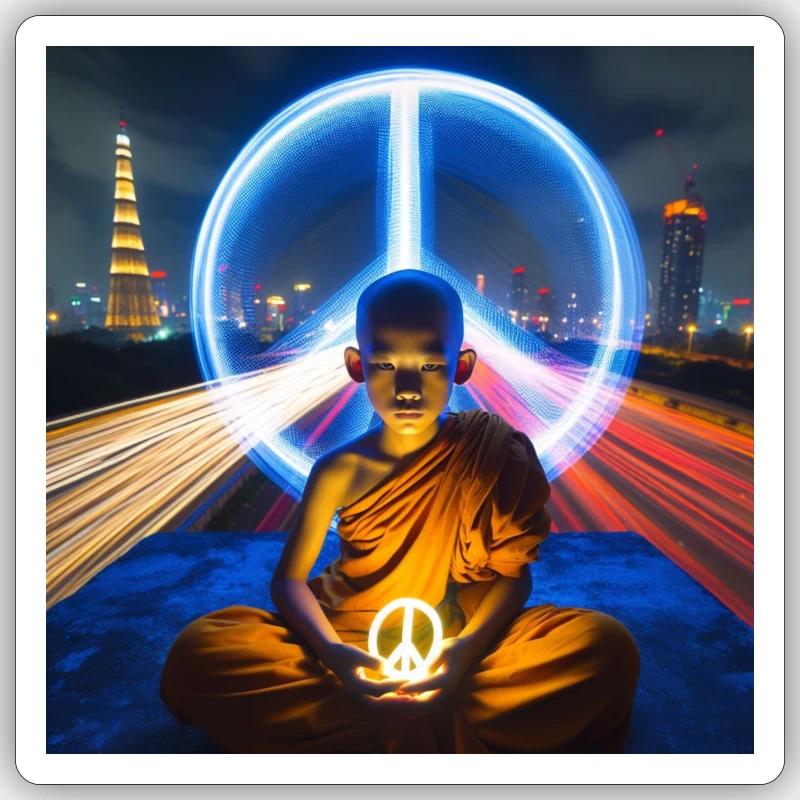 Shaolin peace - Sticker taille S (10 x 10 cm) - blanc mat
