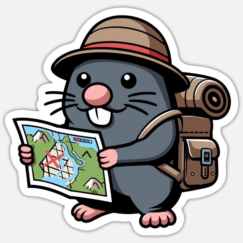 Hiker Mole Map Hiking Hat Backpack Sticker size S (10 x 10 cm)