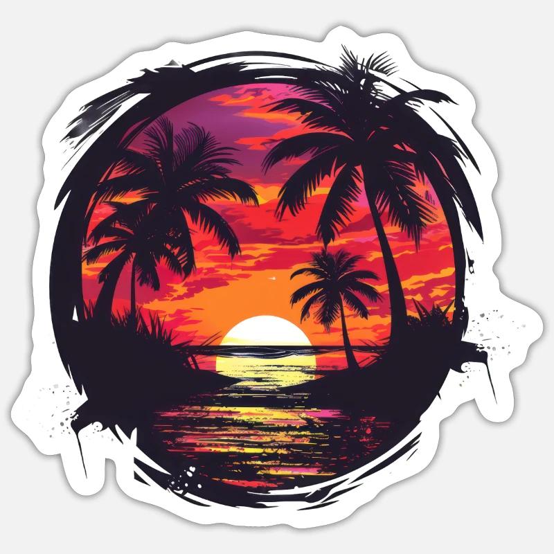 Palm tree Sunset beach - Sticker Größe S (10 x 10 cm) - Mattweiß