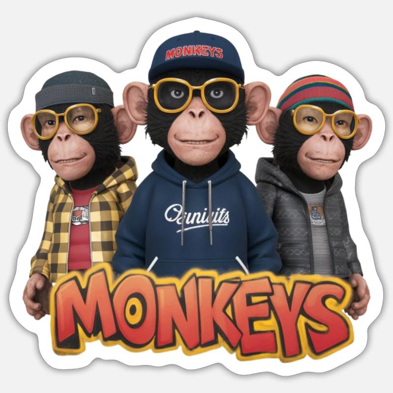 Monkeys 6 - Sticker taille S (10 x 10 cm) - blanc mat