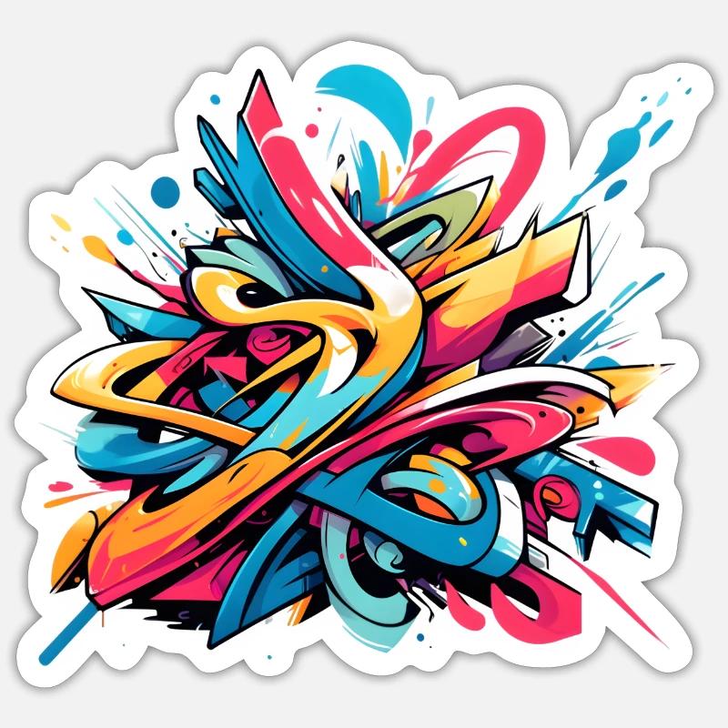 Coole bunte dynamische Graffiti-Illustration - Sticker Größe S (10 x 10 cm) - Mattweiß