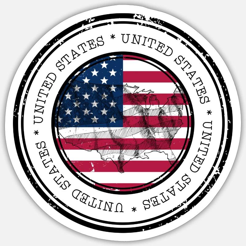 Drapeau des États-Unis Carte Emblème Rond - Sticker taille S (10 x 10 cm) - blanc mat