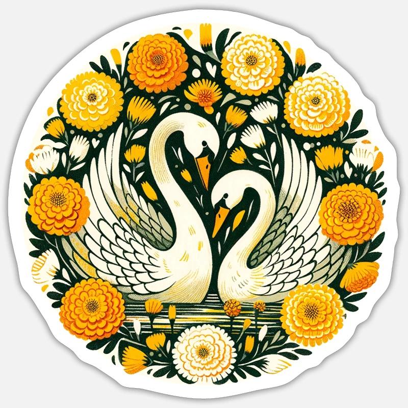Marigold Swans - Sticker size S (10 x 10 cm) - white matte
