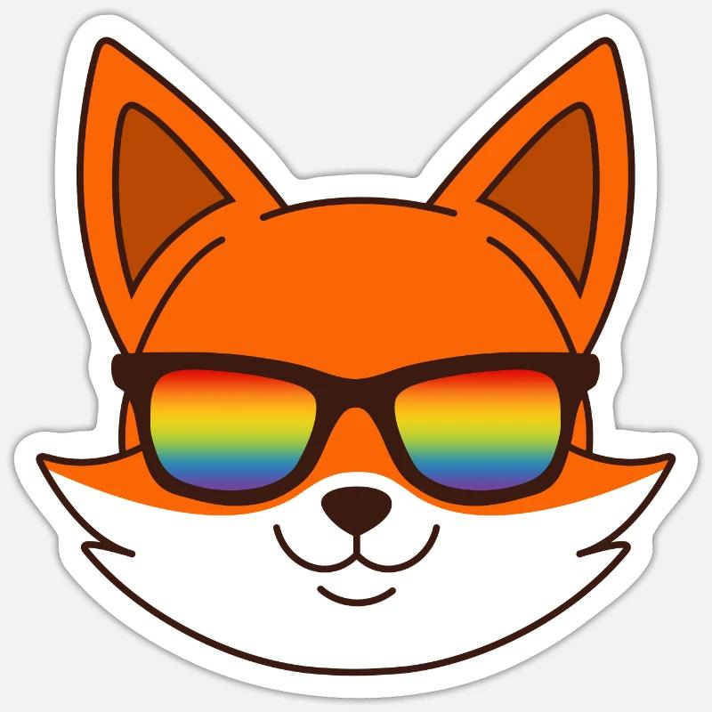 Fuchs mit Regenbogen Sonnenbrille Sticker Größe S (10 x 10 cm)