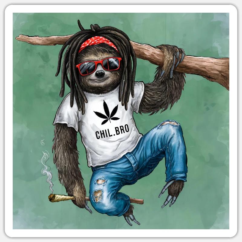 Faultier mit Joint in der Hand - Sticker Größe S (10 x 10 cm) - Mattweiß