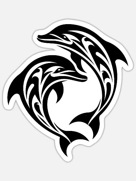 Tribal Tattoo Delfine Springende Tümmler - Sticker Größe S (10 x 10 cm) - Mattweiß