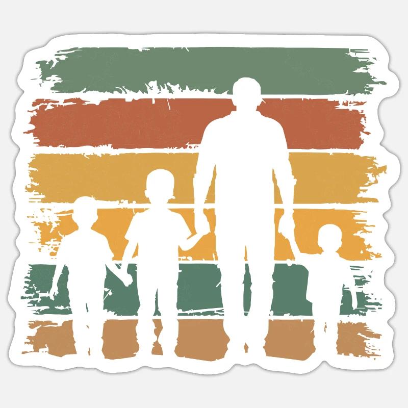 Vatertag Vater mit drei Söhnen retro vintage - Sticker Größe S (10 x 10 cm) - Mattweiß