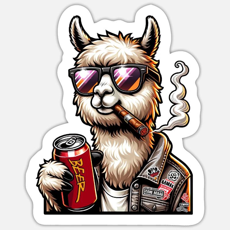 Alpaka Bier Zigarre - Sticker Größe S (10 x 10 cm) - Mattweiß