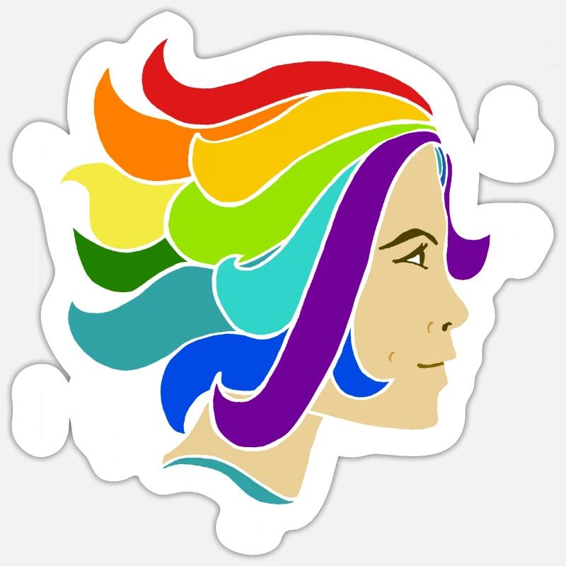 cheveux arc-en-ciel - Sticker taille S (10 x 10 cm) - blanc mat
