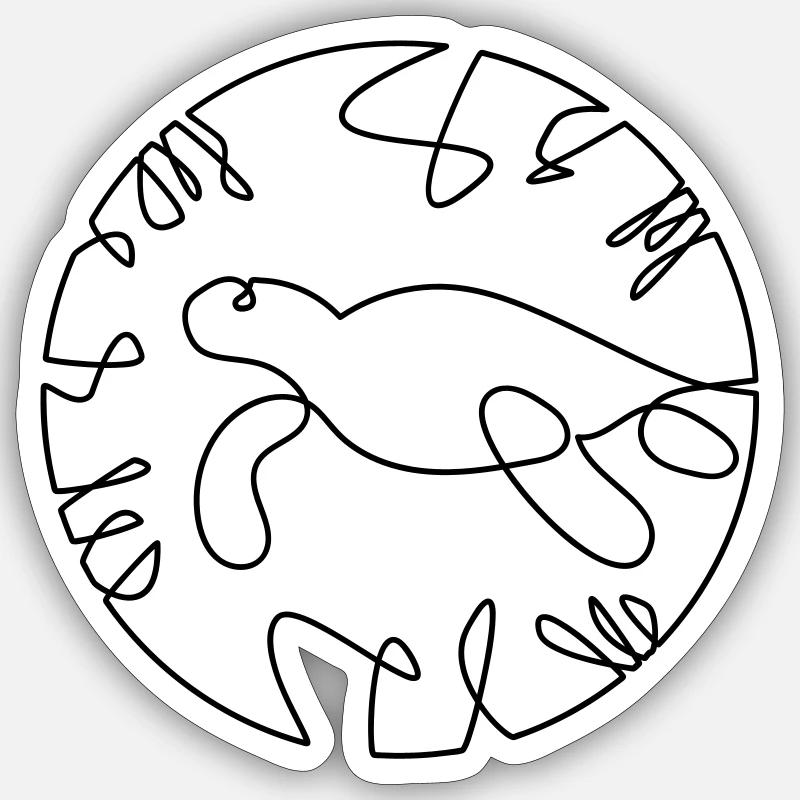 Turtle One Line Fine Art - Sticker Größe S (10 x 10 cm) - Mattweiß