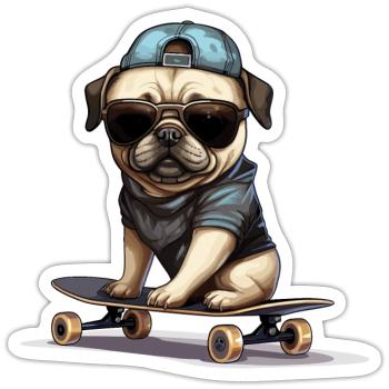 Skateboarding Mops für Skaters - Sticker Größe S (10 x 10 cm) - Mattweiß - Vorne