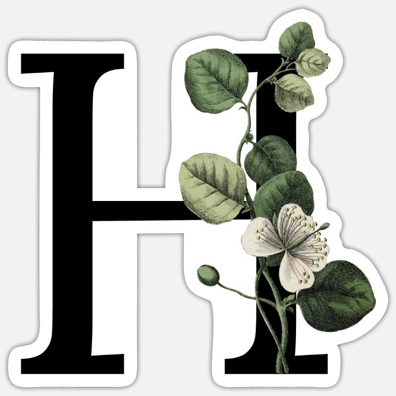 lettre h botanique vert - Sticker taille S (10 x 10 cm) - blanc mat