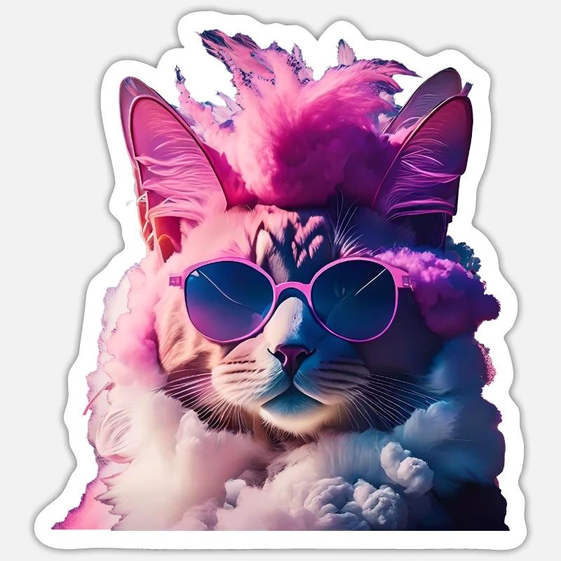 Idée cadeau chat coloré avec mohawk Sticker taille S (10 x 10 cm)