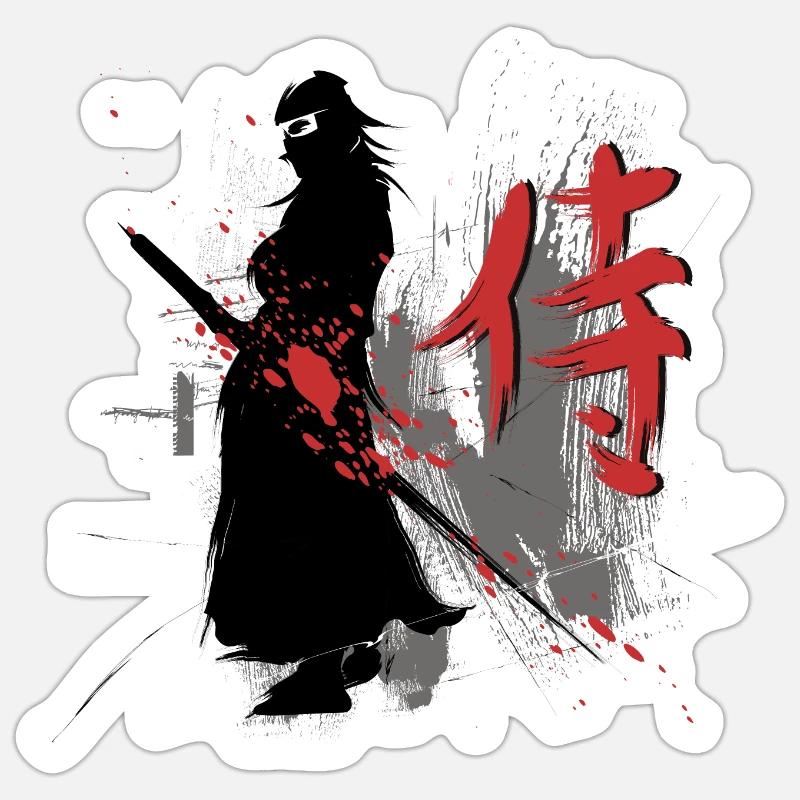 samouraï - Sticker taille S (10 x 10 cm) - blanc mat
