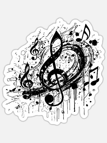 Fliegende Musik Noten schwebende Notenschlüssel - Sticker Größe S (10 x 10 cm) - Mattweiß