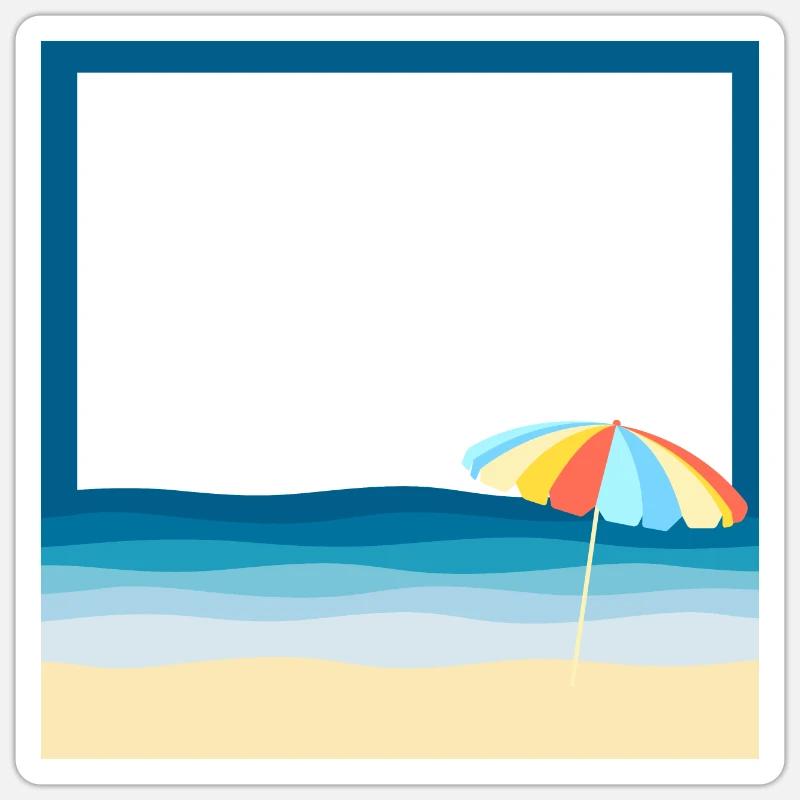 Plage d'été avec un parasol - Sticker taille S (10 x 10 cm) - blanc mat
