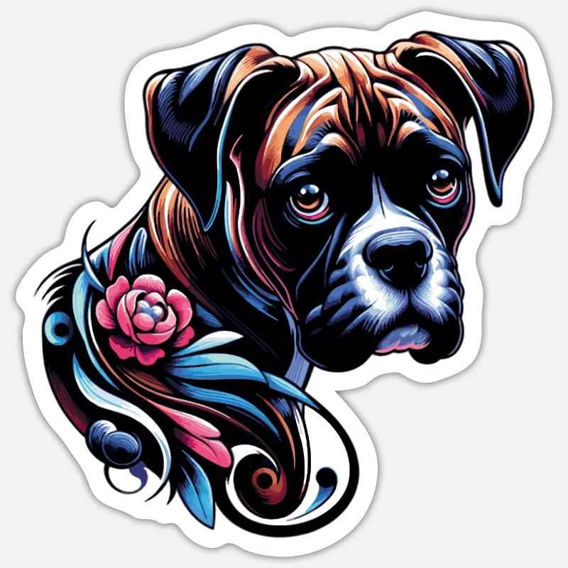 Boxer fleur - Sticker taille S (10 x 10 cm) - blanc mat