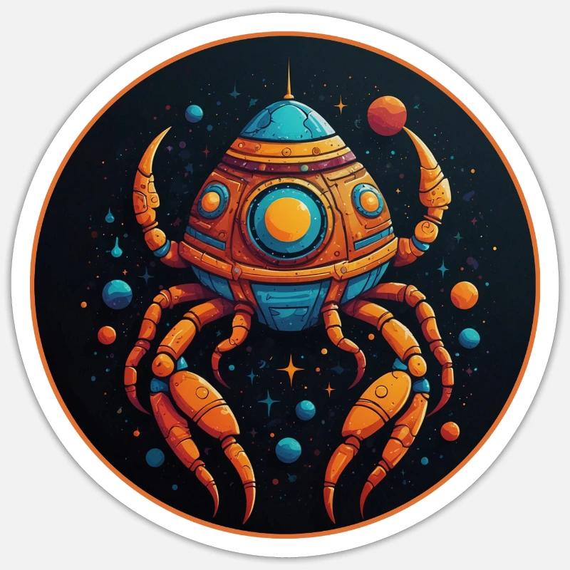 Imaginative whimsical crab spaceship - Sticker size S (10 x 10 cm) - white matte