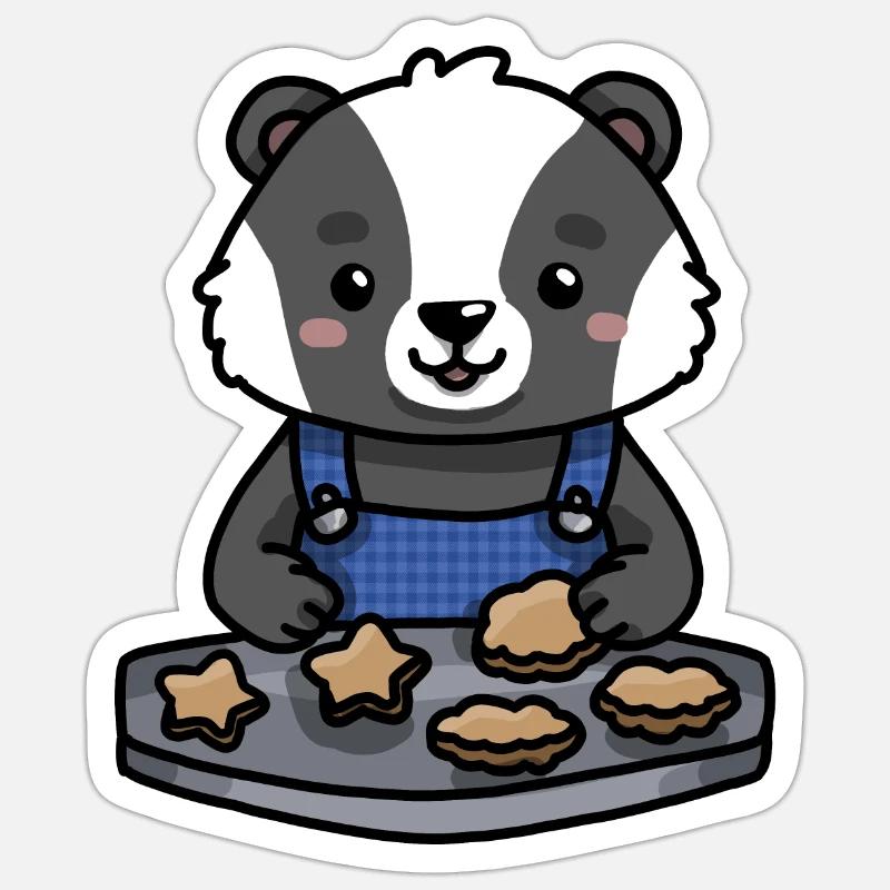 Dachs beim Plätzchen ausstechen - Sticker Größe S (10 x 10 cm) - Mattweiß