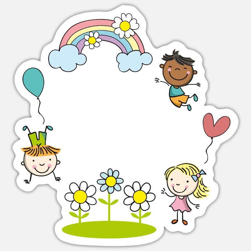 Kinder der Erde mit Regenbogen Blumen Luftballon - Sticker Größe S (10 x 10 cm) - Mattweiß