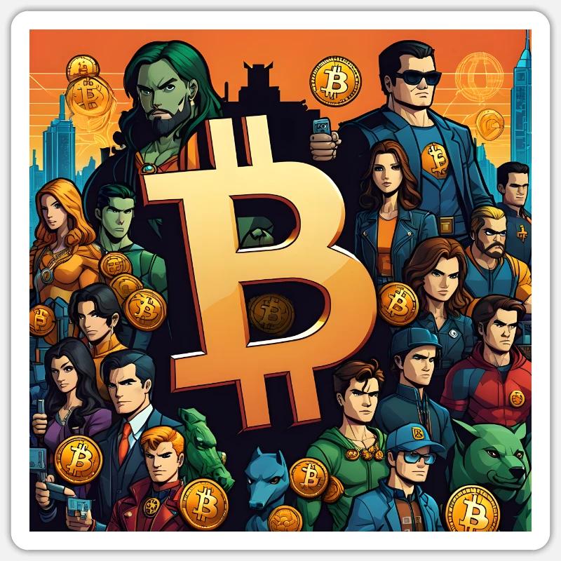 Bitcoin comic theme - Sticker Größe S (10 x 10 cm) - Mattweiß
