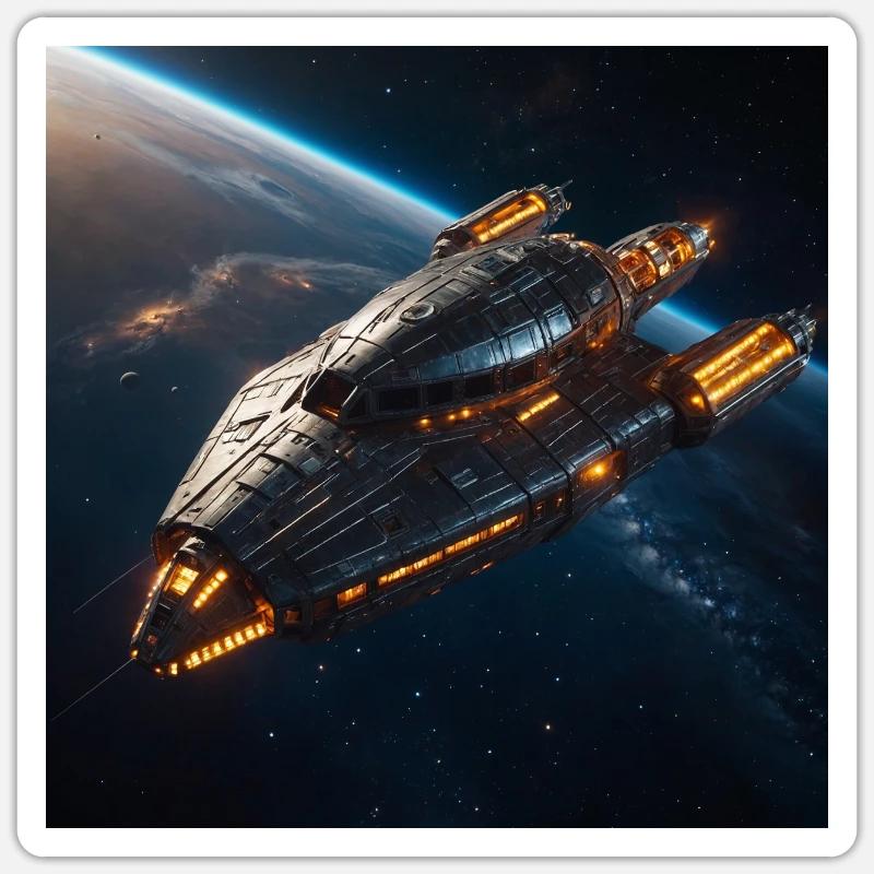 Spaceship on its way in space to distant planets Sticker size S (10 x 10 cm)