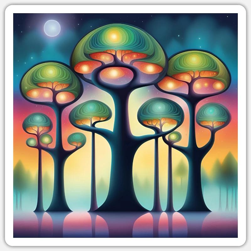 Hundertwasser Bäume - Sticker Größe S (10 x 10 cm) - Mattweiß