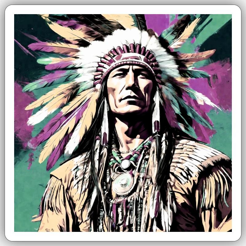 winnetou,indianer,illustration,graffiti,bunt,beige - Sticker Größe S (10 x 10 cm) - Mattweiß