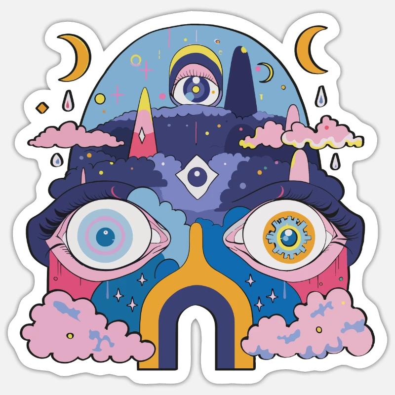 Psychedelischer Roboter Sticker Größe S (10 x 10 cm)