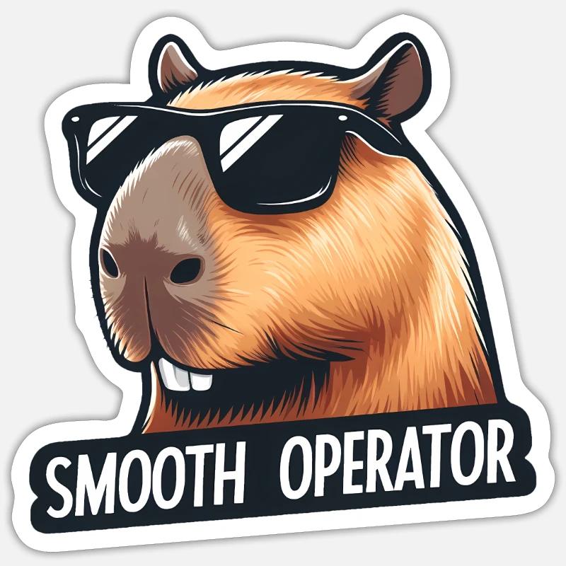 Smooth Operator: Cooles Capybara mit Sonnenbrille - Sticker Größe S (10 x 10 cm) - Mattweiß