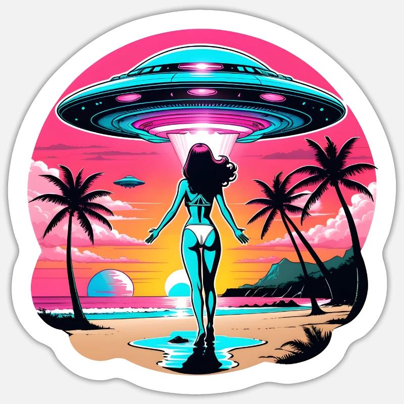 Summer vacation alien encounter. Sticker size S (10 x 10 cm)