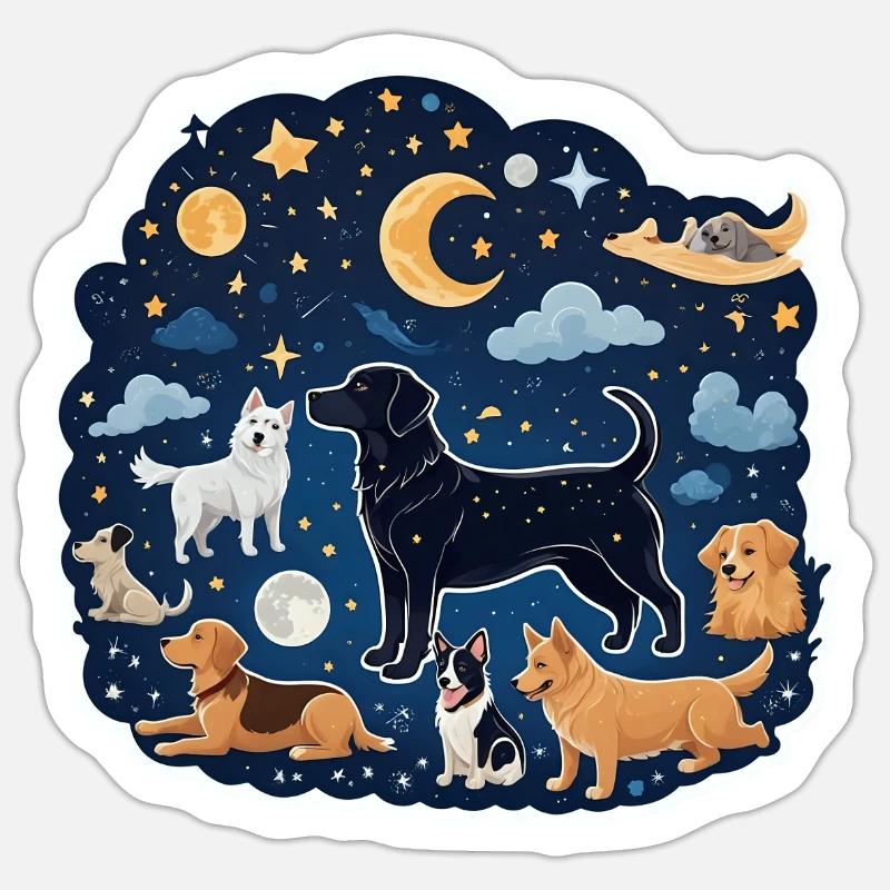 Chiens sous les étoiles - Sticker taille S (10 x 10 cm) - blanc mat