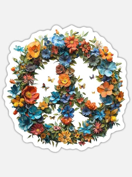 Peace Zeichen Blumen Frieden Pazifismus - Sticker Größe S (10 x 10 cm) - Mattweiß