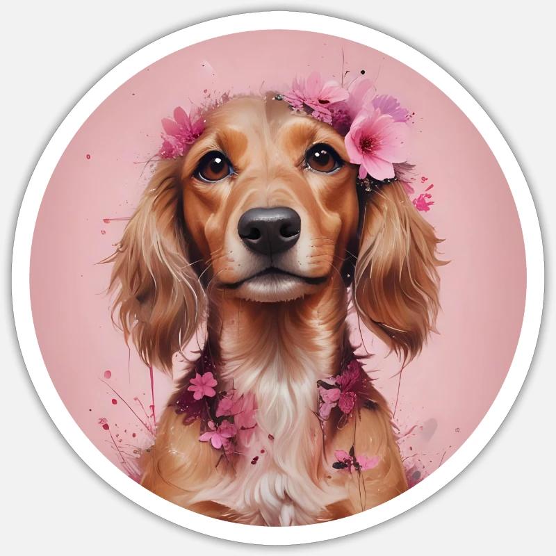 Teckel rose - Sticker taille S (10 x 10 cm) - blanc mat