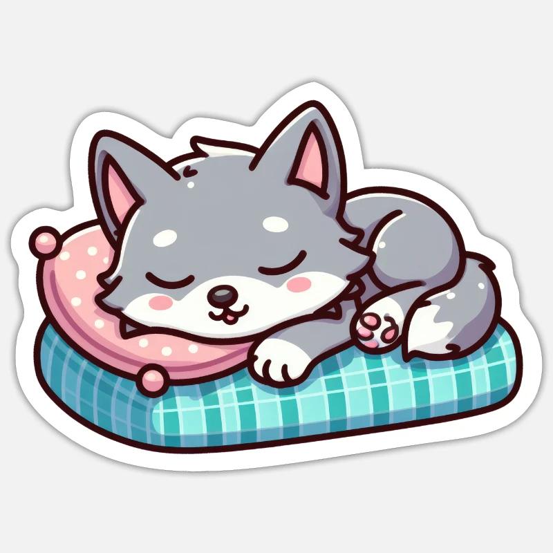 Cute Little Sleeping Wolf - Sticker size S (10 x 10 cm) - white matte