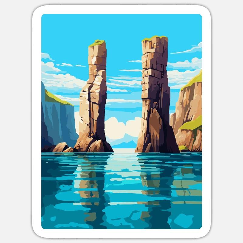 Affiche de voyage vintage Stack Rocks Pembrokeshire Sticker taille S (10 x 10 cm)